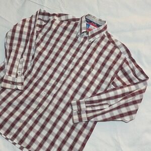 Wrangler George Strait Cowboy Cut Shirt Men's XL Marron Check Long Sleeve